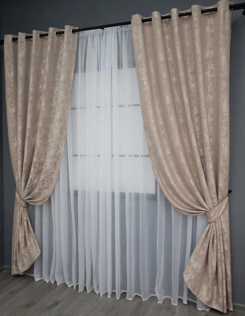 Штори на люверсах SULTAN YL жаккард 1,5х2,5 м 2 шт. Бежево-пудровий (1290ш) - фото 6