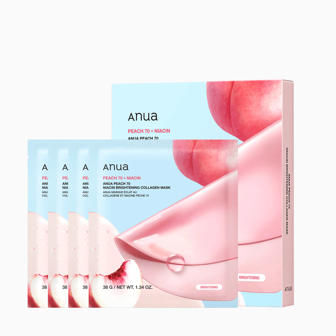 Осветительная маска ANUA Peach 70 Niacin Brightening Collagen Mask с коллагеном 38 г x 4 шт.