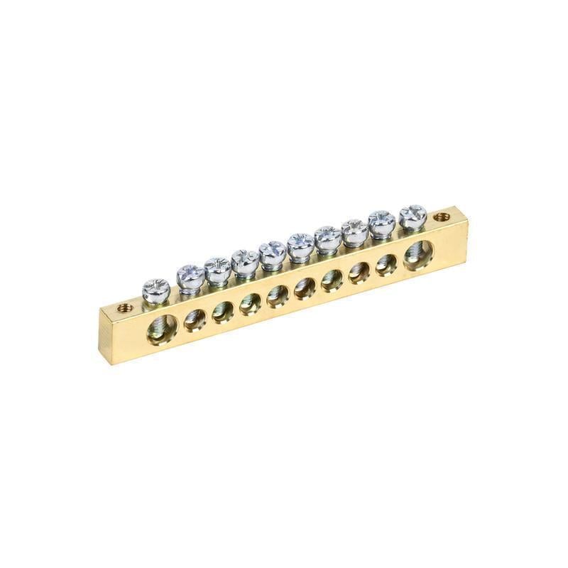 Шина нульова УЕК 10 отворів 8x12 мм мідь кріплення по краях (YNN21-10-100) Шина нульова УЕК 10 отворів 8x12 мм мідь кріплення по краях (YNN21-10-100)