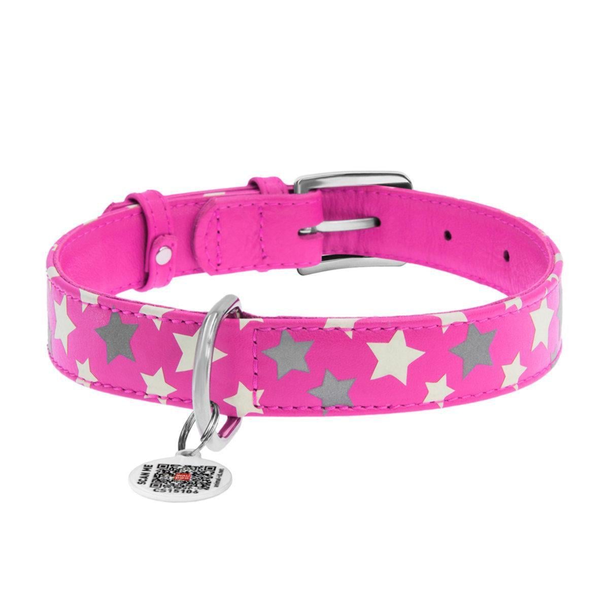 Нашийник для собак шкіряний Waudog Glamour Зірочка з QR паспортом/світлонакопичувальний/світловідбивний M 20 мм х 30-39 см Рожевий (35867 Col) Нашийник для собак шкіряний Waudog Glamour Зірочка з QR паспортом/світлонакопичувальний/світловідбивний M 20 мм х 30-39 см Рожевий (35867 Col)