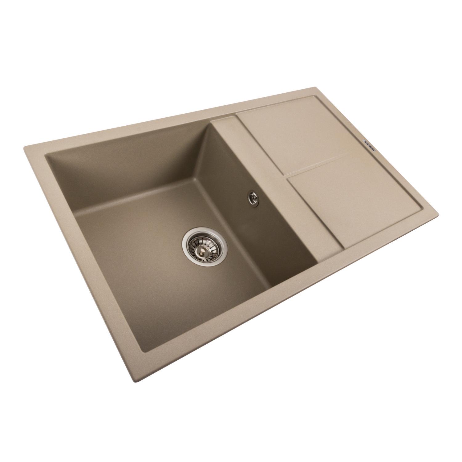 Мийка кухонна Platinum PLS-A39655 гранітна прямокутна 785x495 мм Бежевий (25961529) - фото 2