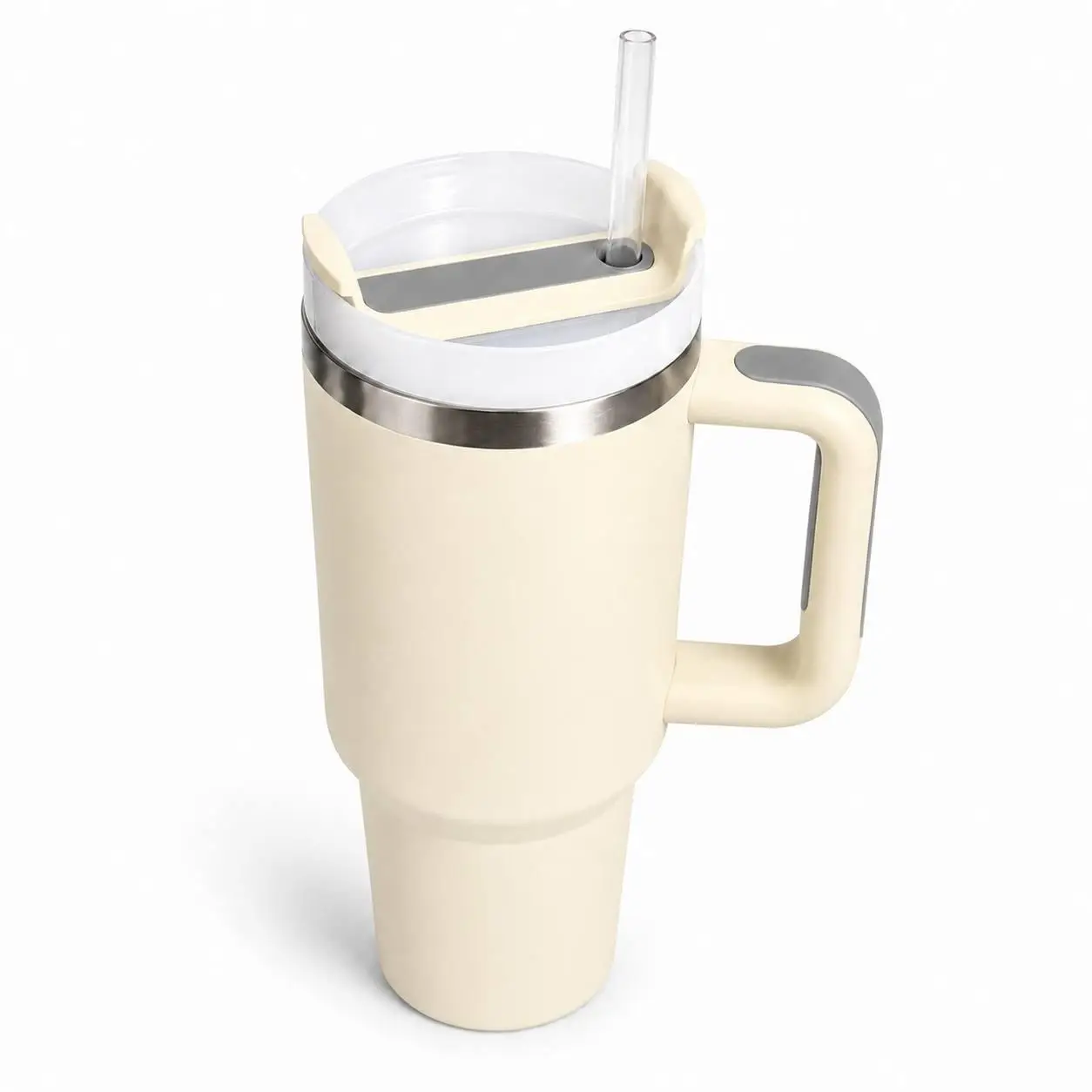 Термос термокружка Tumbler с ручкой/крышкой/трубочкой 30 см Кремовый Айвори (M1190)