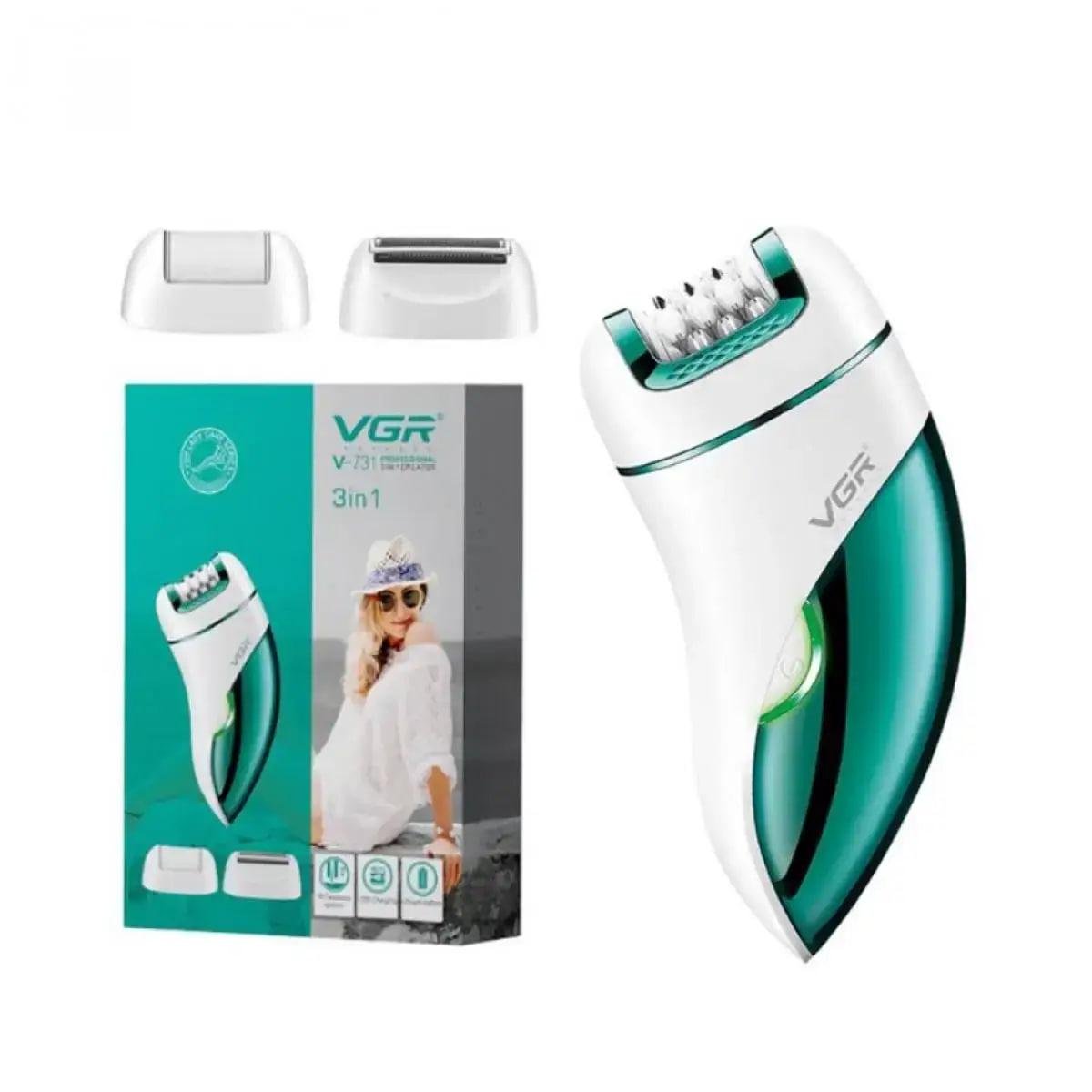 Епілятор-триммер жіночий акумуляторний VGR V-731 3в1 з насадками Зелений (2915070535)