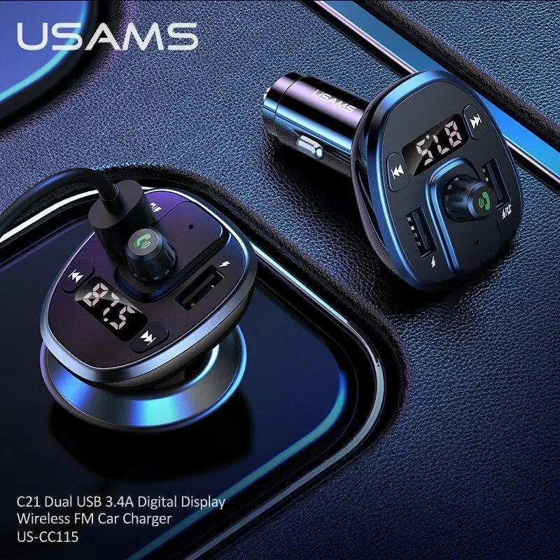 FM-трансмітер Usams US-CC115 C21 Dual USB 3.4A Digital Display Wireless FM Car Charger 15 Вт Black (20799674) - фото 6