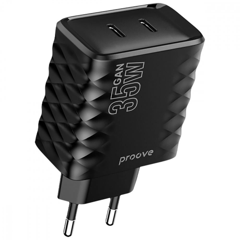 Зарядное устройство Proove Speed Surge Gan 35 W Type-C и Type-C Black Зарядное устройство Proove Speed Surge Gan 35 W Type-C и Type-C Black