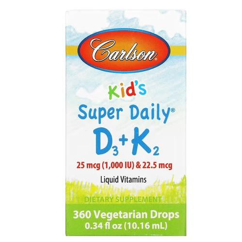 Витамин D3 и D3+K2 для детей Carlson Kid's Super Daily D3+K2 10,16 мл (CAR-10530)