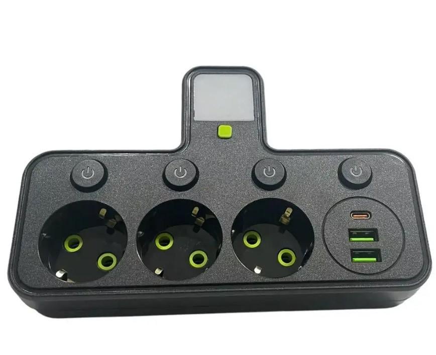 Сетевой фильтр с подсветкой HG-276 3 розетки/2xUSB/Type-C 2500 Вт (2104619419)