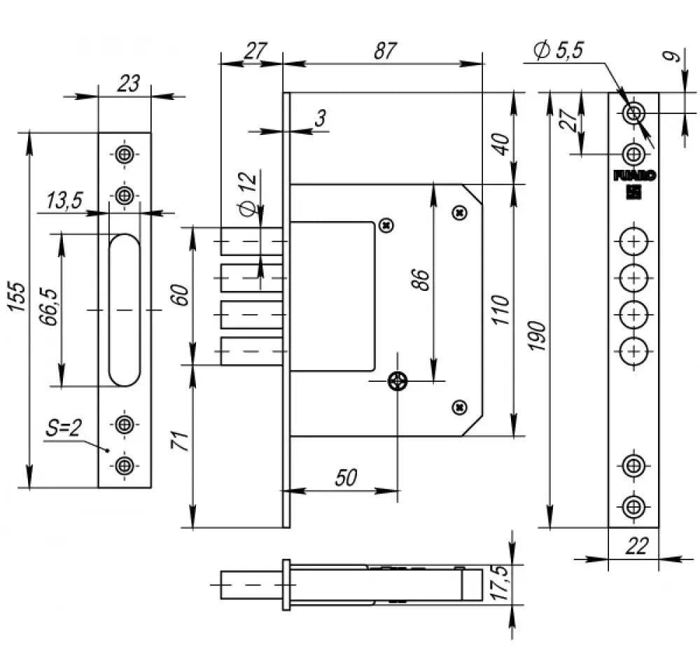 Замок врезной крестообразный FUARO X200-4MF/PB 5 кл Хром (20959505) - фото 3