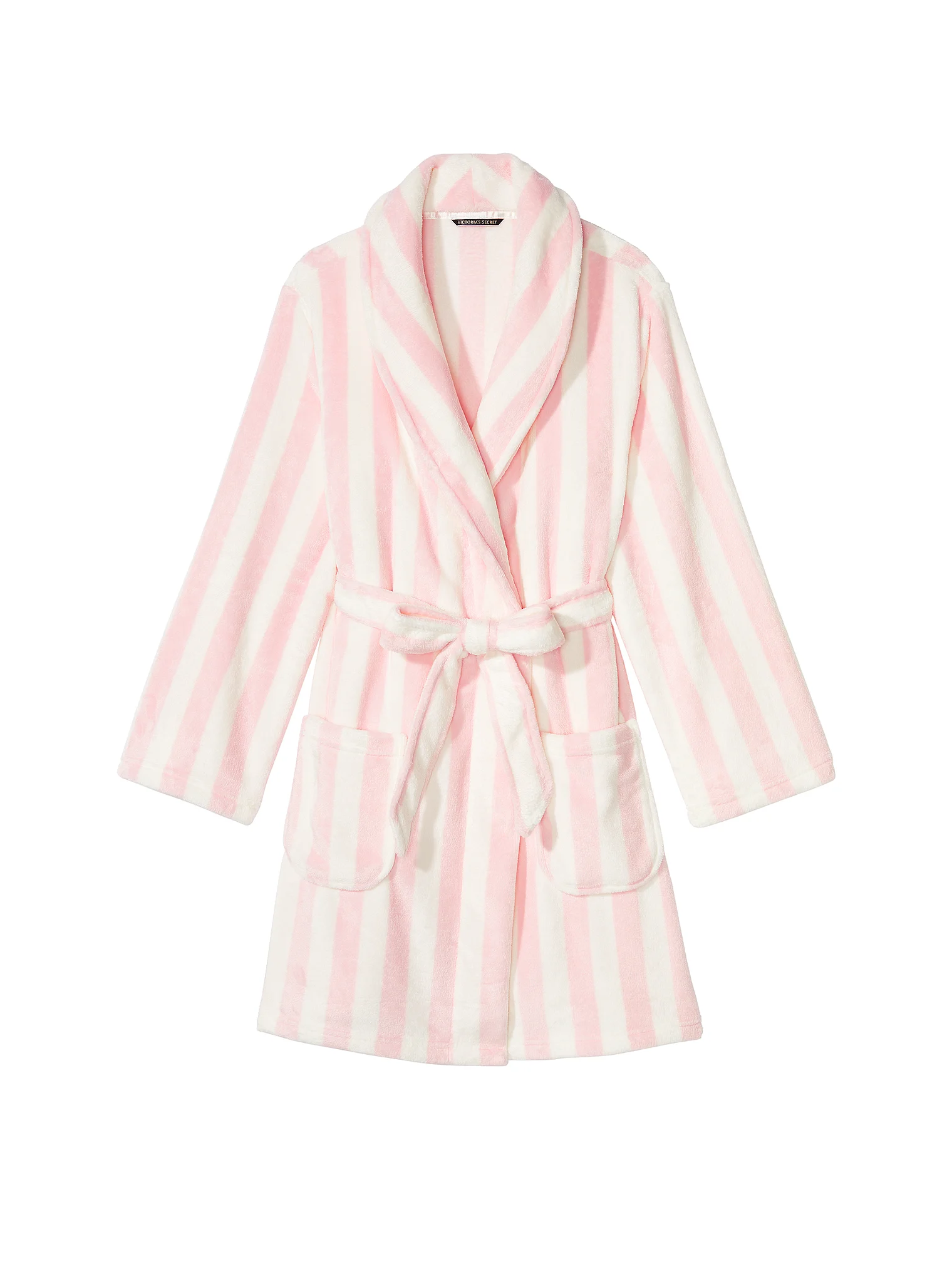 Халат жіночий Victoria's Secret Short Cozy Robe плюшевий в рожеву смужку M/L Білий (18244320) - фото 3