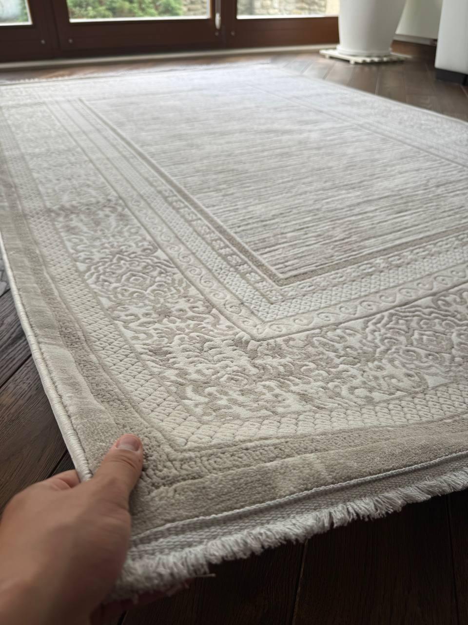 Ковер прямоугольный Абстракция OM45JB для гостиной ворс 12 мм 120x170 см Светло-серый (2668202108)