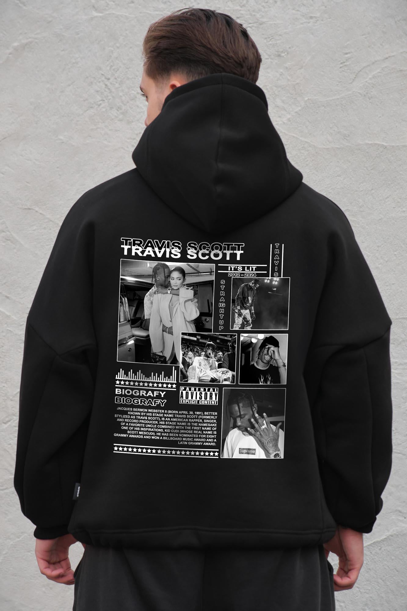Худи на флисе с капюшоном и принтом оверсайз Without Travis One size Black (8056537 8056538)