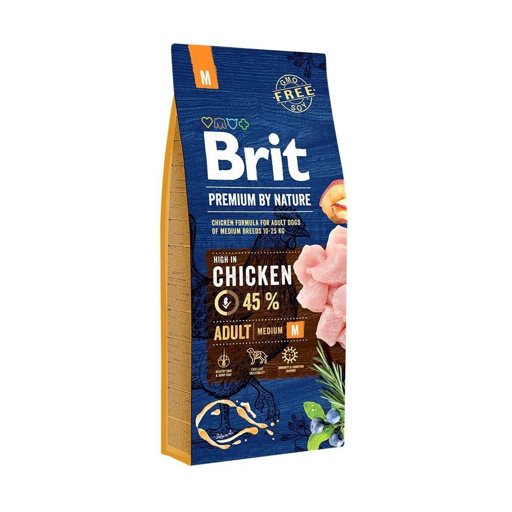 Корм сухой Brit Premium Dog Adult M для взрослых собак средних пород весом 10-25 кг с курицей 15 кг (8595602526376)