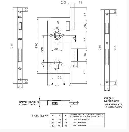 Замок 152 RP B для узкопрофильных дверей с подшипником 35 мм Хром (1-30134) - фото 2 Замок 152 RP B для узкопрофильных дверей с подшипником 35 мм Хром (1-30134) - фото 2