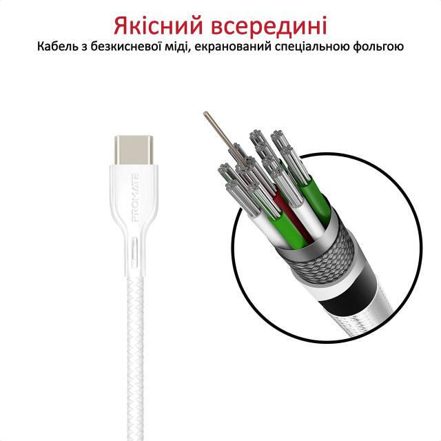 Кабель Promate PowerBeam-CC USB Type-C/USB Type-C 60W PD 1,2 м White - фото 4