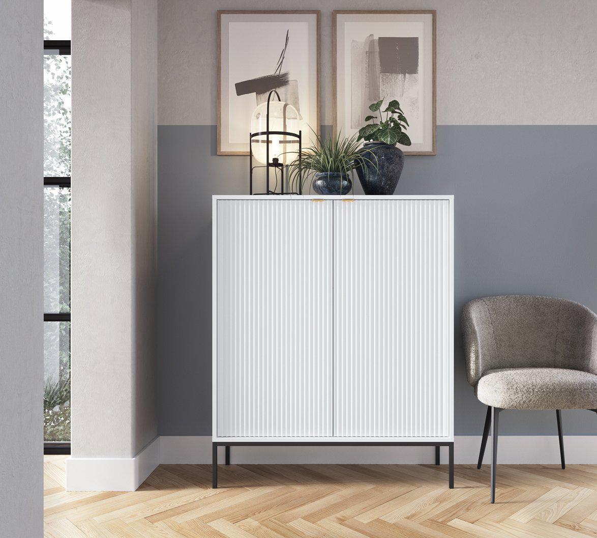 Комод высокий Perfect Home Nova K104 2-дверный с черными ножками Белый (PFH-091232)