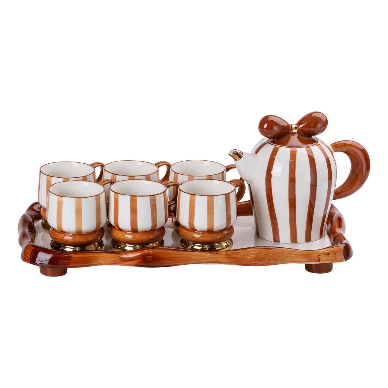 Чайный сервиз на 6 персон с керамической подставкой Шоколад - фото 7 Чайный сервиз на 6 персон с керамической подставкой Шоколад - фото 7