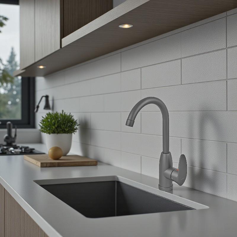 Смеситель для кухни PLAMIX CEZAR-011-B с высоким изливом однорычажный пластик Графит (b-PM0695) - фото 2 Смеситель для кухни PLAMIX CEZAR-011-B с высоким изливом однорычажный пластик Графит (b-PM0695) - фото 2