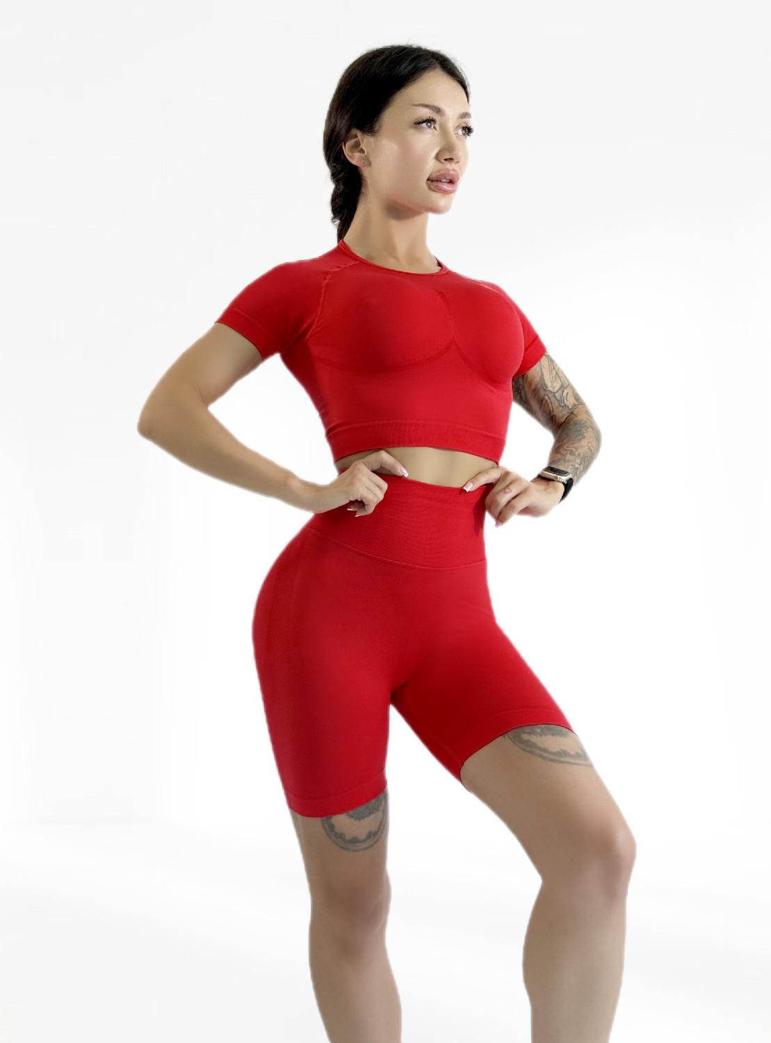 Костюм для фитнеса женский LILAFIT шорты и топ S Красный (LFT000031)