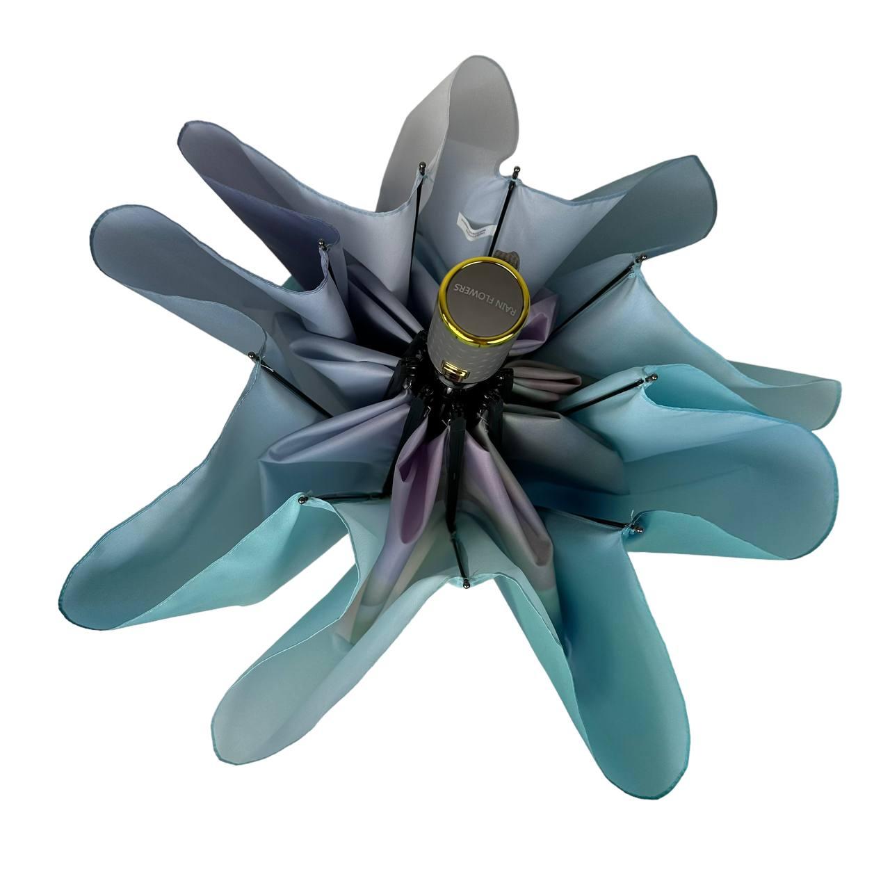 Зонт женский автомат Rain Flower цветочный принт в подарочной упаковке с платком (01030-6) - фото 6