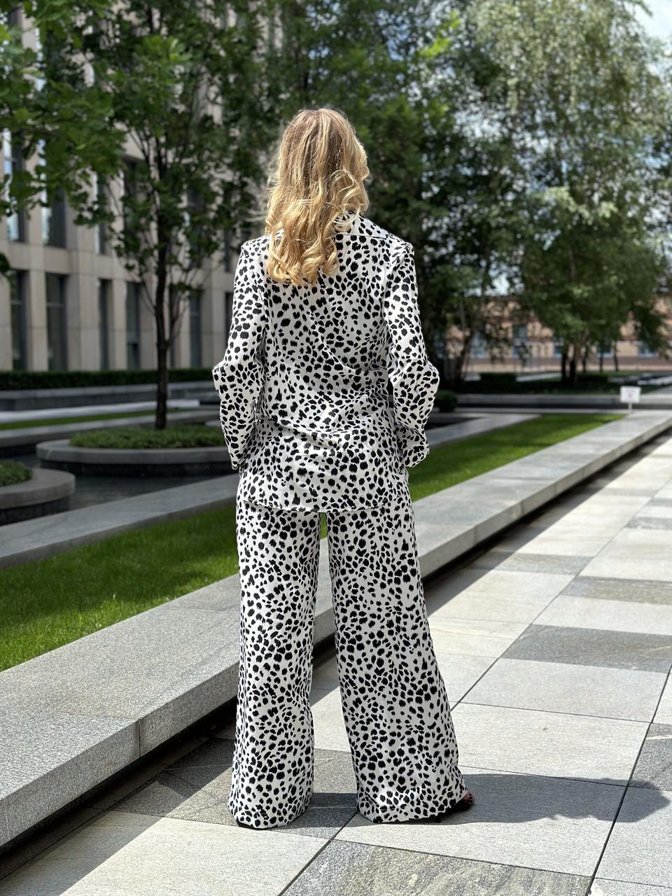 Костюм женский софт рубашка и брюки пятнистый узор 3XL Черно-белый (2656570184) - фото 9
