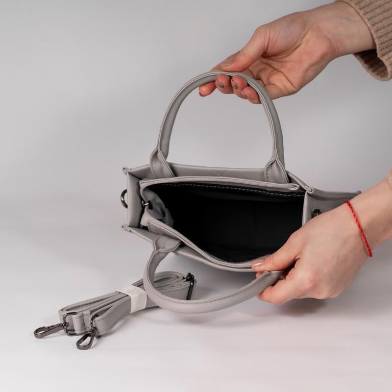 Сумка женская XENIA № 03-24 маленькая классическая из гладкой экокожи Серый - фото 3 Сумка женская XENIA № 03-24 маленькая классическая из гладкой экокожи Серый - фото 3