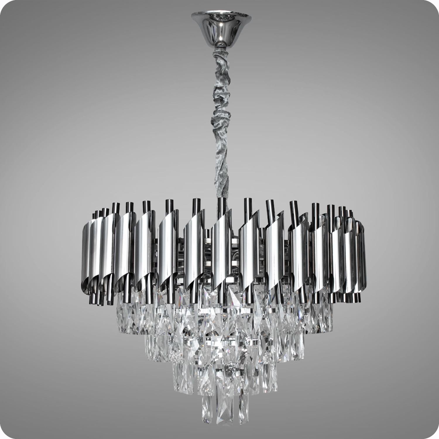 Люстра хрустальная светодиодная 517 Dlight на 9 ламп E14 Черный/Хром (02019)