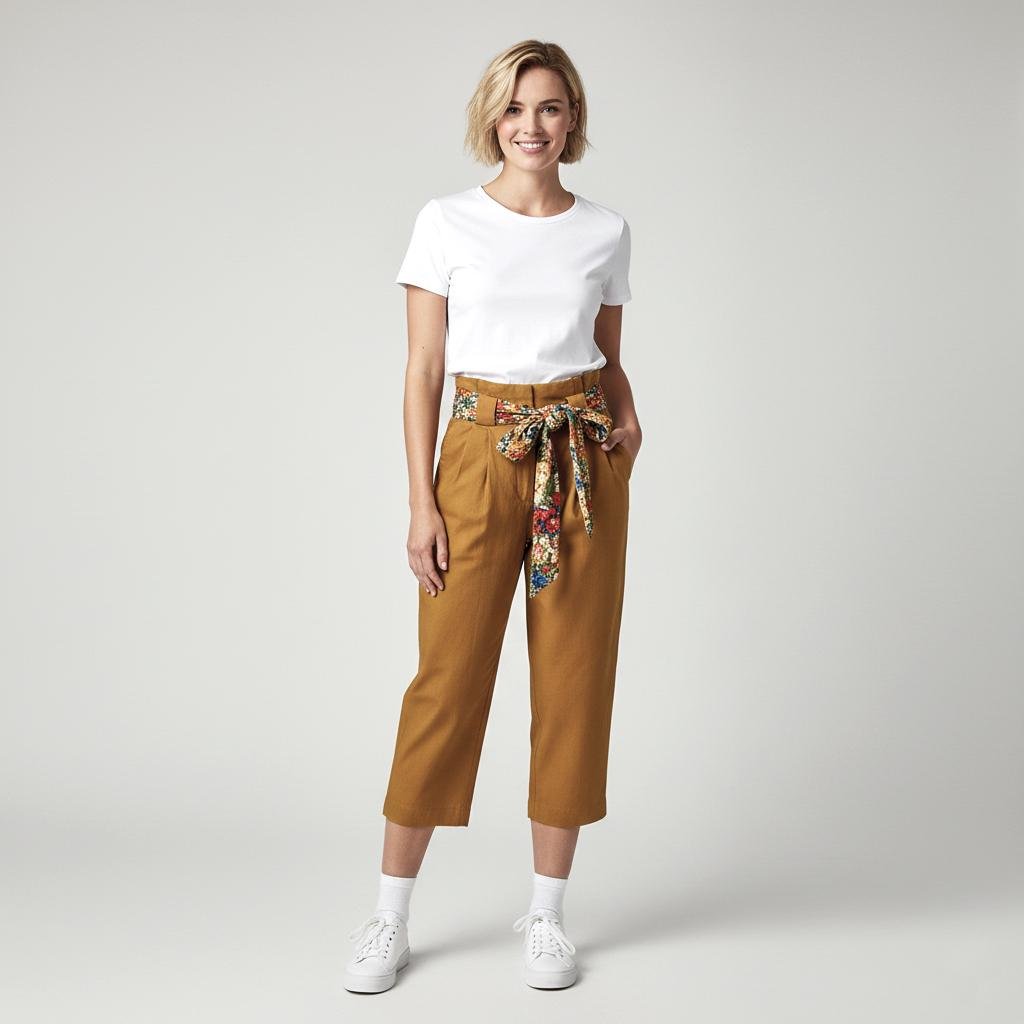 Брюки женские укороченные летние Lowett LW111374 р. 42 Горчичный (17852304)