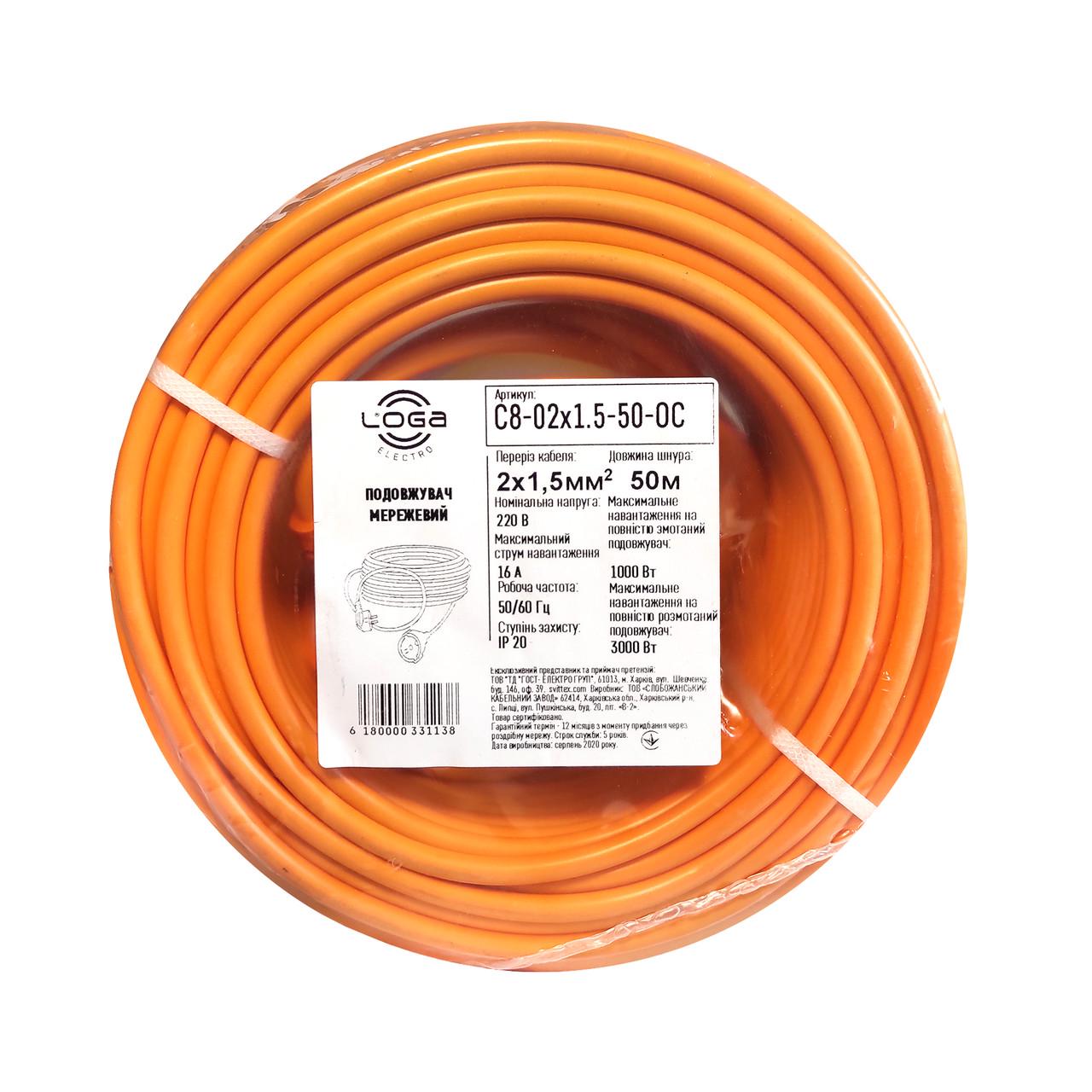 Подовжувач Loga з виносною розеткою 50 м 2х1,5 мм2 "тато-мама" ГОСТ ПВС 3000 Вт 16А 250 В (19111-е) - фото 3 Подовжувач Loga з виносною розеткою 50 м 2х1,5 мм2 "тато-мама" ГОСТ ПВС 3000 Вт 16А 250 В (19111-е) - фото 3