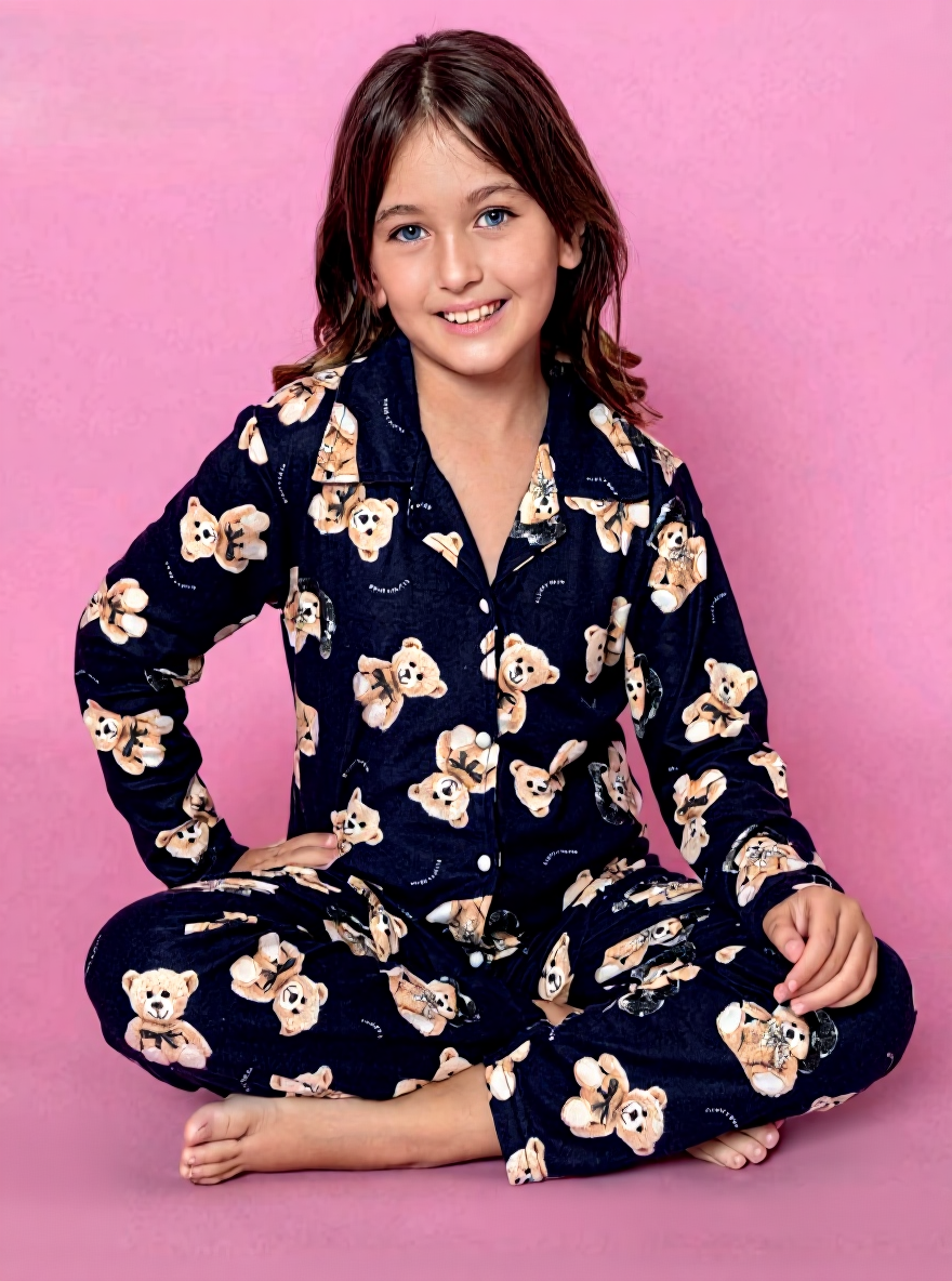 Піжама дитяча для дівчинки Mini Moon 2067k 11-12 років із штанами мікробайка Темно-синій (2067 )