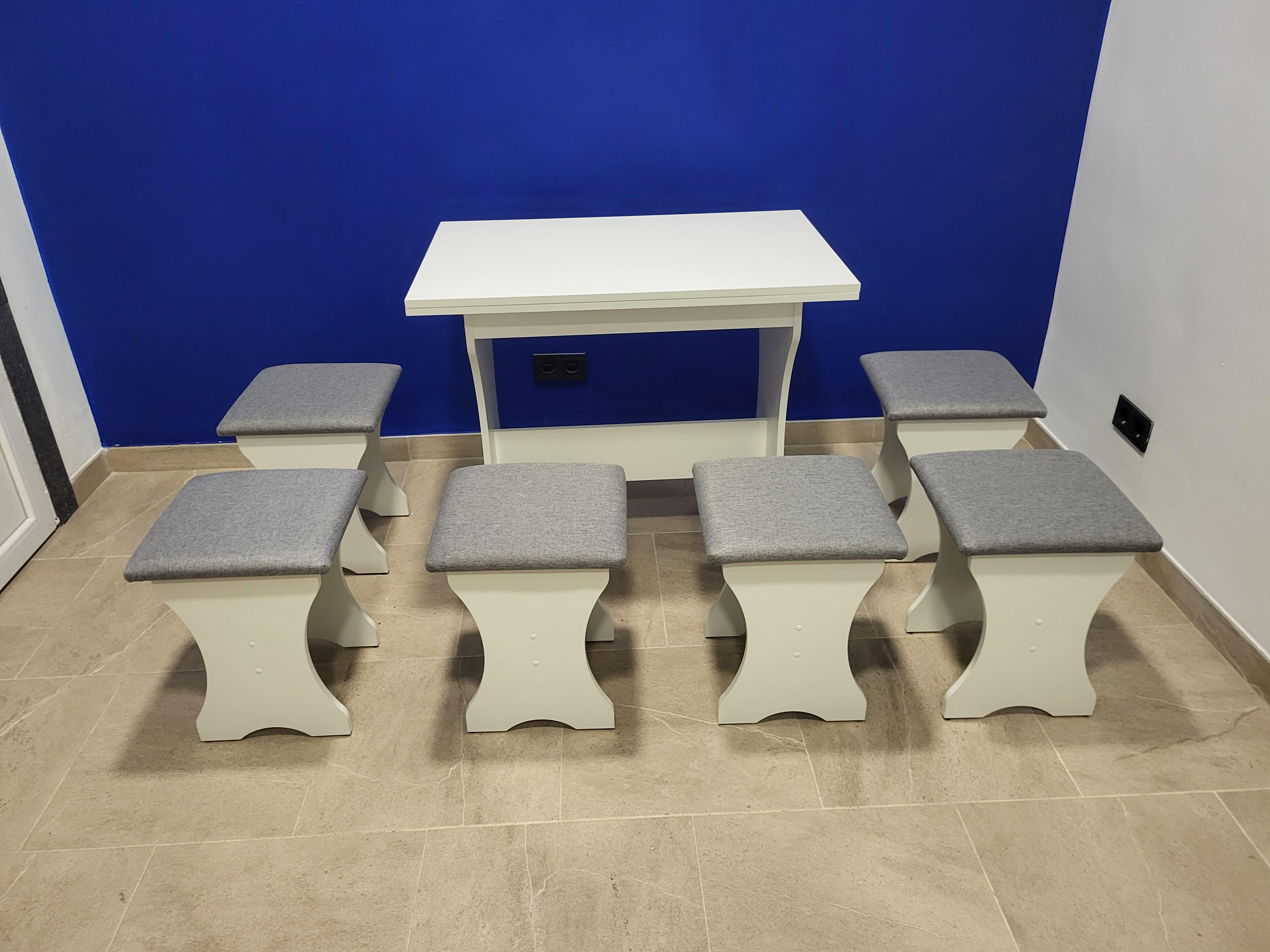 Стол раскладной и 6 табуретов Семейный Белый/Сильвер (S6T-B-S)