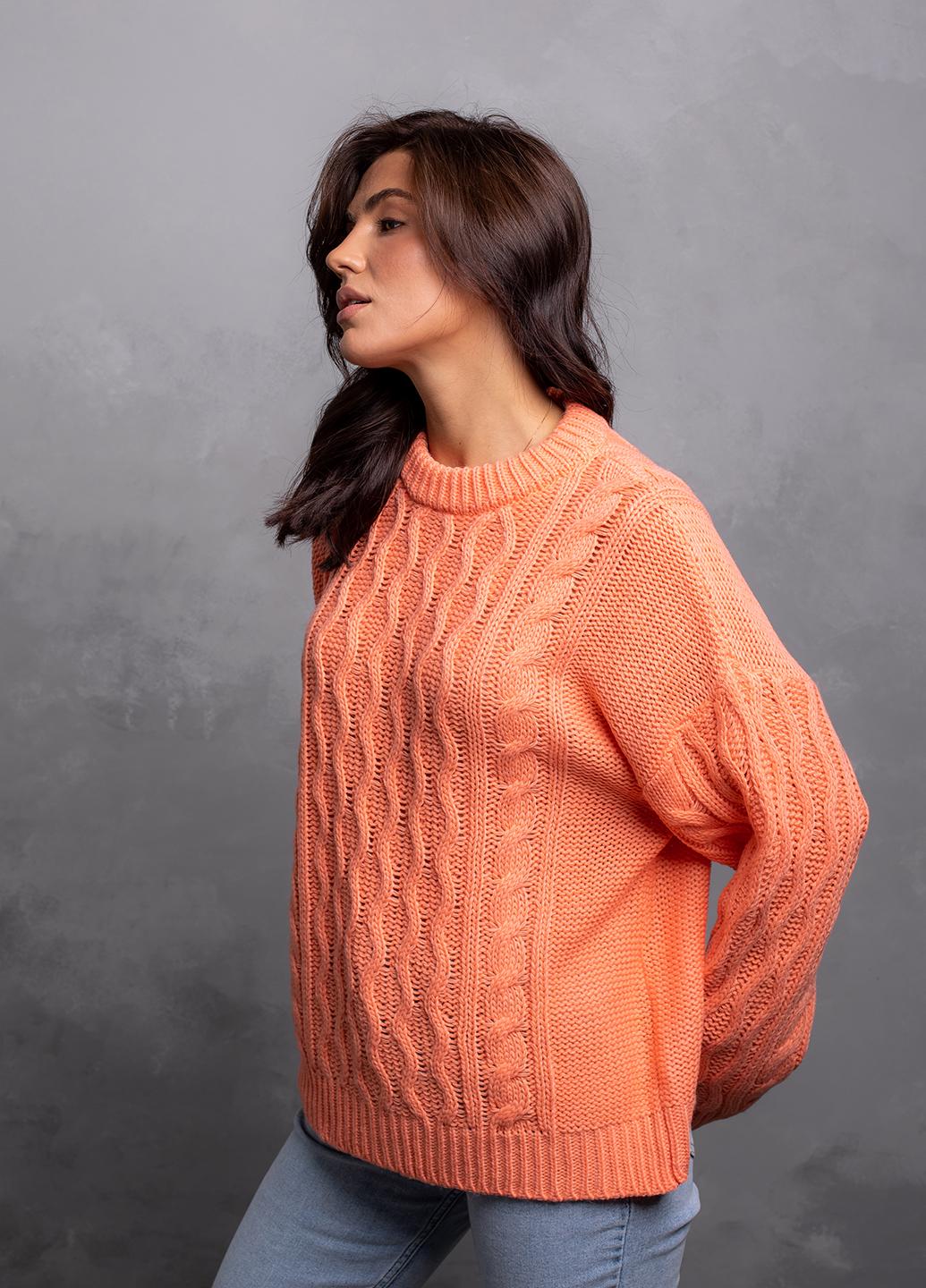 Джемпер женский с узором косы S-L Персиковый (3235) - фото 3