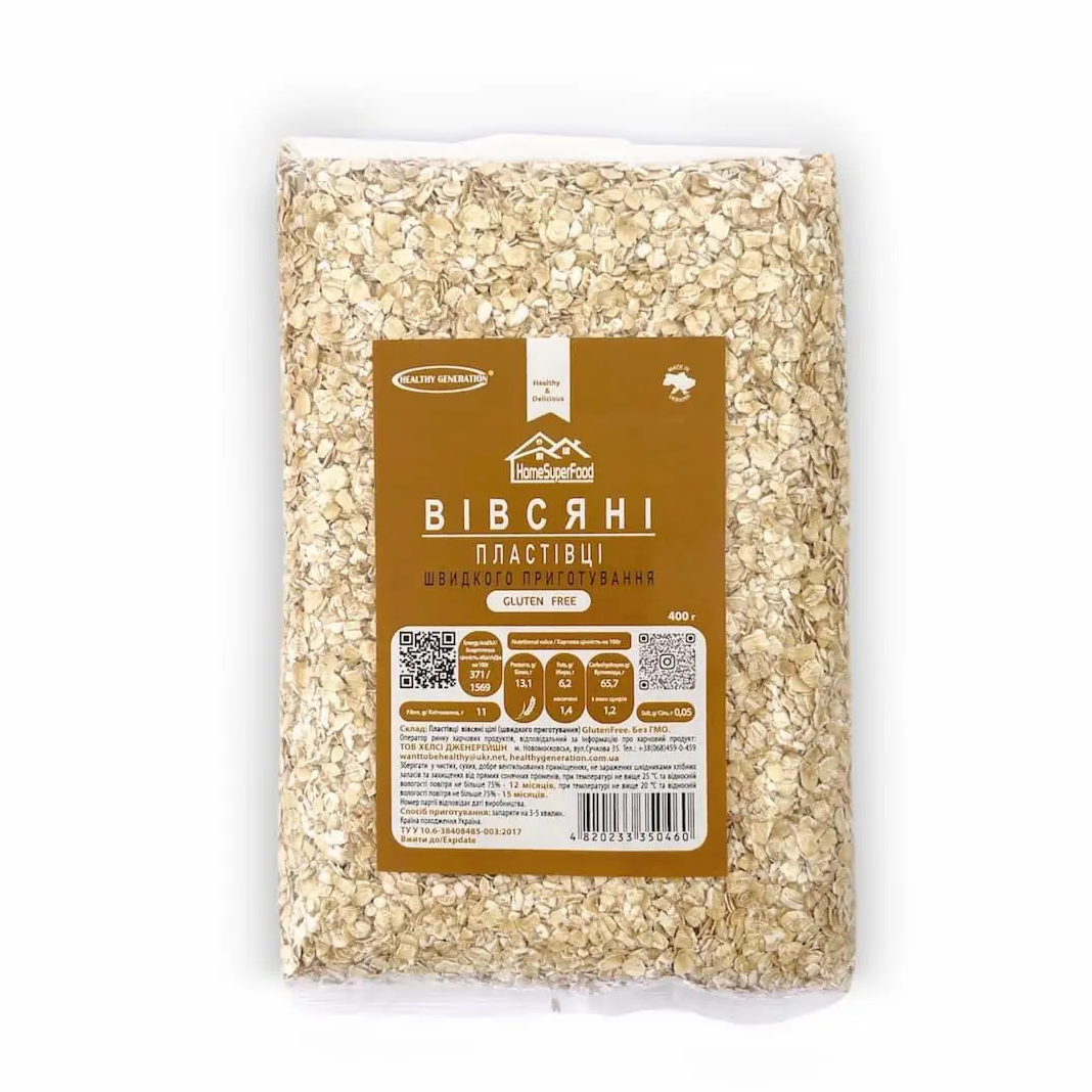 Вівсяні пластівці швидкого приготування Gluten Free Healthy Generat 400 г (2288440947)