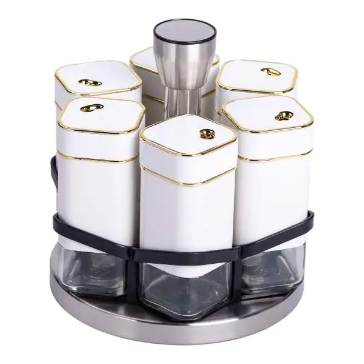 Набір для спецій 6 ємностей карусель для приправ на підставці Білий (HP-1314) - фото 2
