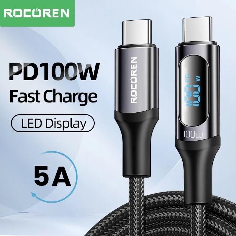 Кабель Rocoren Type-C PD 100W Fast Charge з дисплеєм (25397335) - фото 11