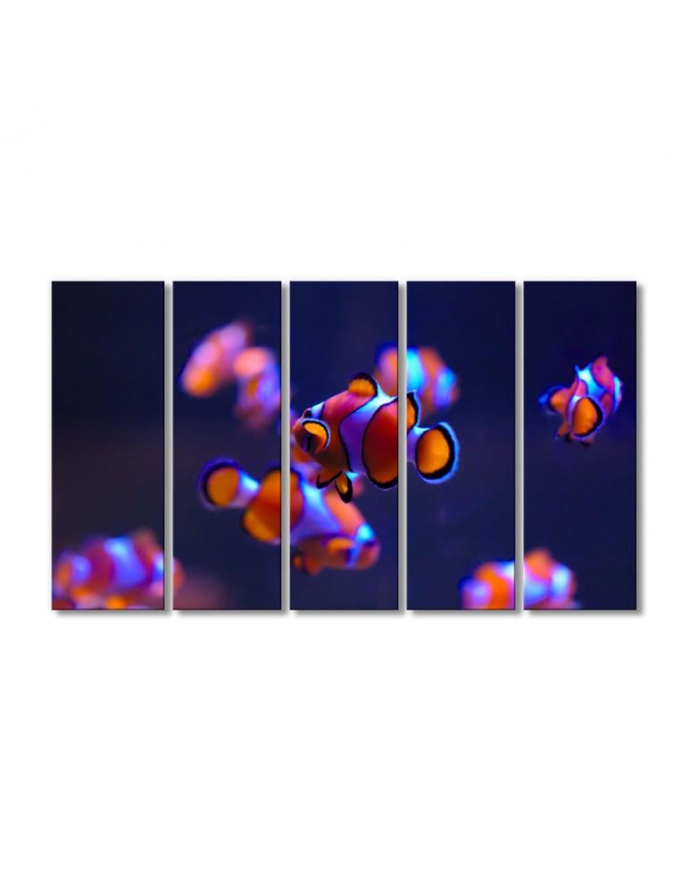 Картина модульная Рыбки неоновые 5 модулей 90x135 см