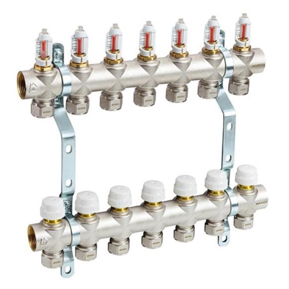 Комплект коллекторов MAREK 1"x3/4" из латуни в сборе с расходомерами на 7 выходов (260132589) Комплект коллекторов MAREK 1"x3/4" из латуни в сборе с расходомерами на 7 выходов (260132589)