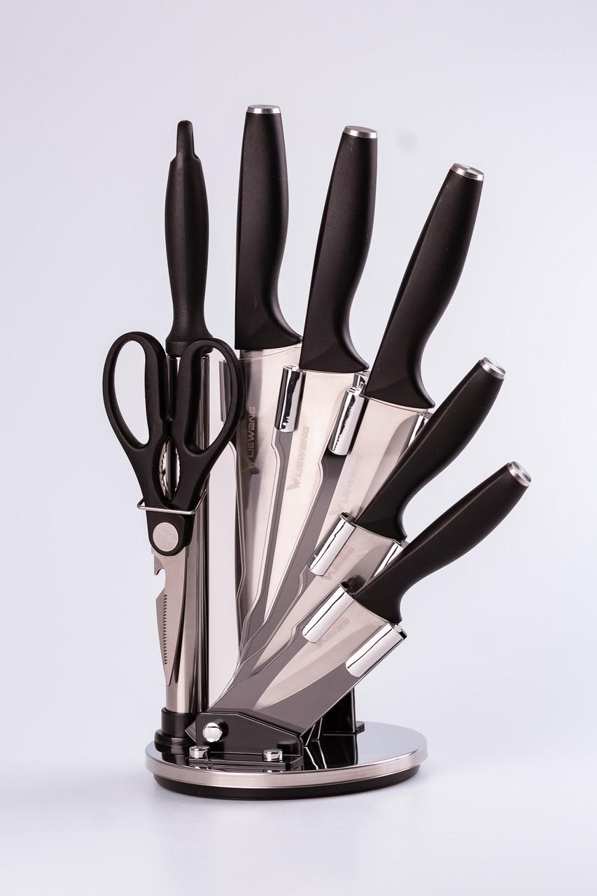 Набор кухонных ножей на подставке 7 предметов Черный - фото 3