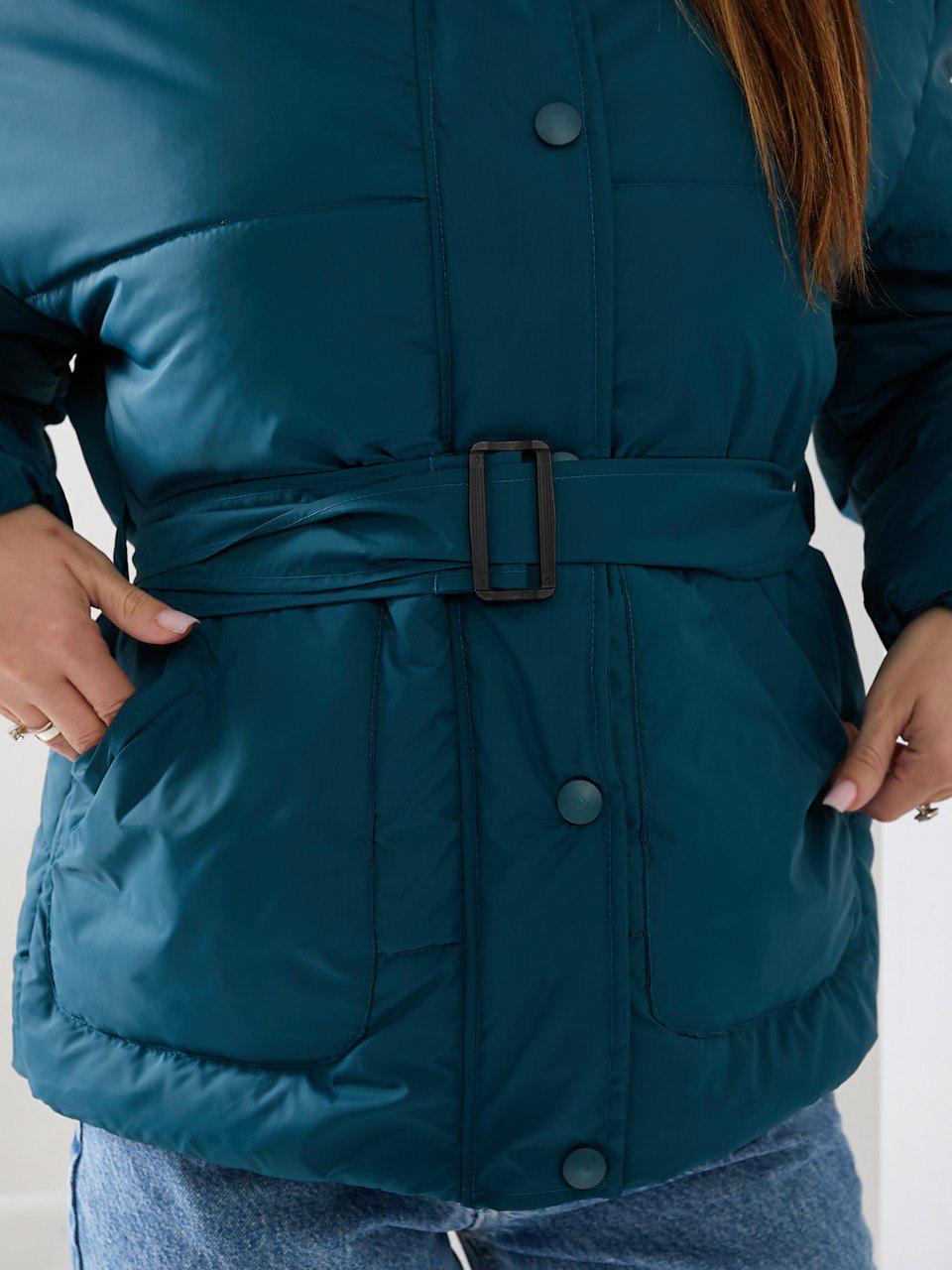 Куртка демісезонна коротка Khan з поясом р. 42 Аква (Kh332) - фото 4