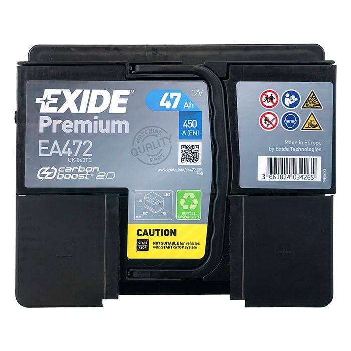 Аккумулятор автомобильный EXIDE Premium Carbon Boost EA472 EN 6СТ-47Ah АзЕ 450A (4806) - фото 2