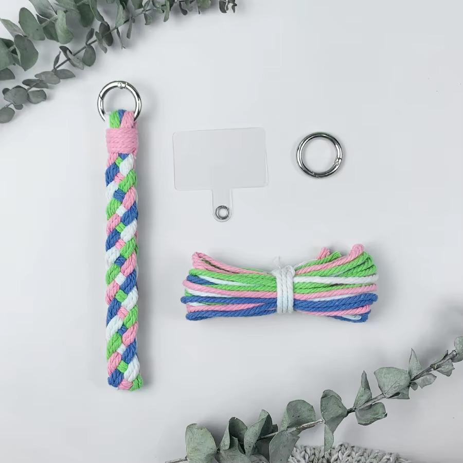 Набор макраме брелока Косичка для ключей и аксессуаров 16х2,8 см Розовый/Голубой/Зеленый/Белый