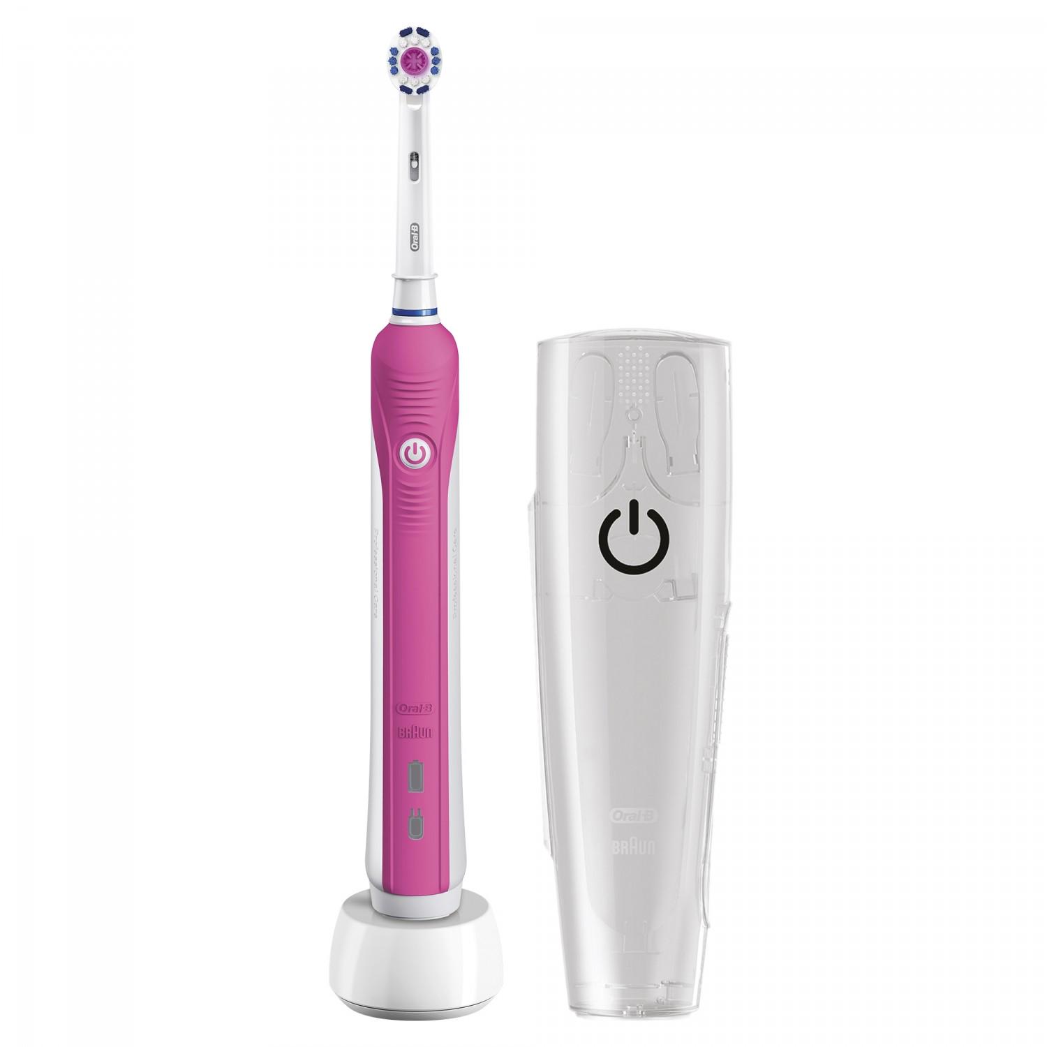 Электрическая зубная щетка Oral-B Pro 1 750 3D White + футляр Pink (4366536) - фото 2