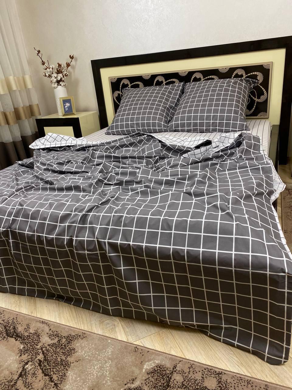 Комплект постільної білизни В клітинку 200х220 см євро бавовняний 70х70 см Сірий з білим - фото 3 Комплект постільної білизни В клітинку 200х220 см євро бавовняний 70х70 см Сірий з білим - фото 3