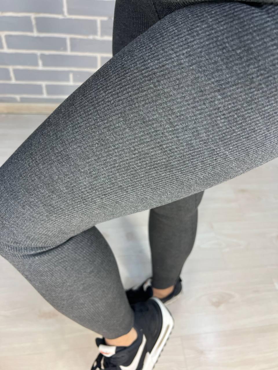 Лосини жіночі Ластівка 5247 рубчик широкий пояс утеплені на хутрі сірі, сірий, S - фото 3