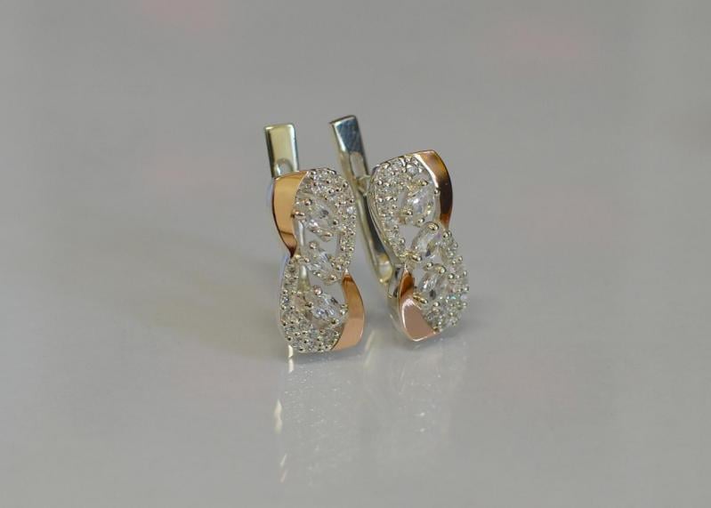 Срібні сережки Sil із золотими пластинами 120s-3 Прозорий (Sil-801)