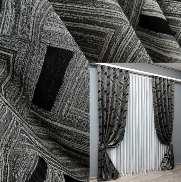 Штори Mystery жакард 1,5х2,9 м 2 шт. Сірий/Чорний (1629ш) - фото 2