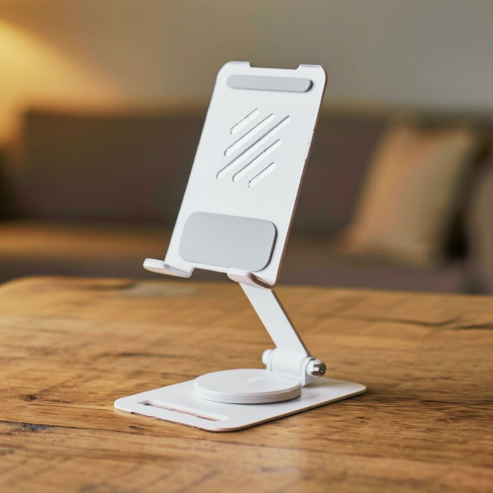 Подставка настольная под телефон для смартфона и планшета до 7 дюймов C оборотом на 360 металлическая складная Белый