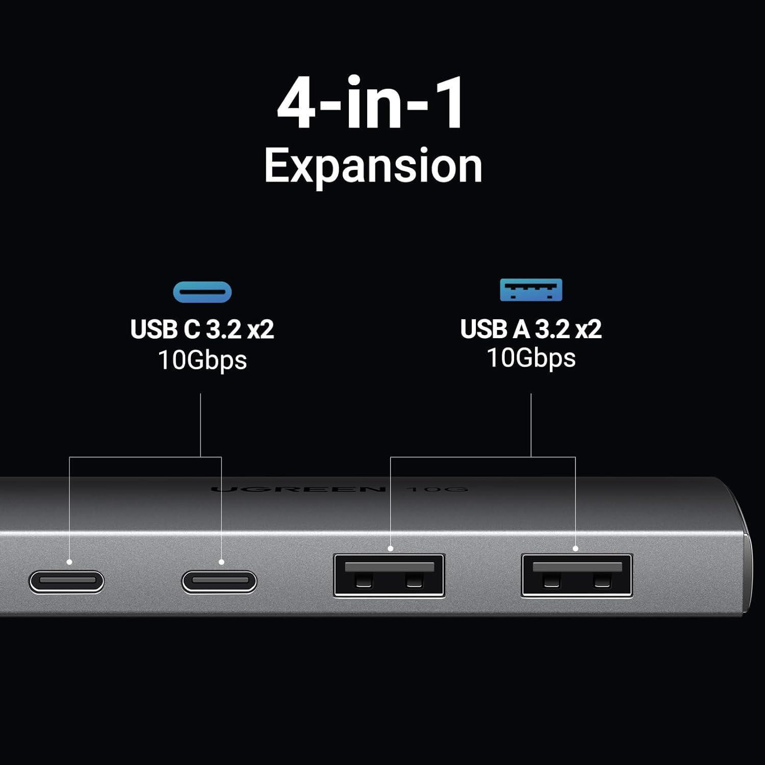 USB-хаб UGREEN Type-C-2x USB-A 3.2 Gen2 10 Гбіт/с 2x USB-C 3.2 Gen2 10 Гбіт/с USB-A Сірий (30758) - фото 6