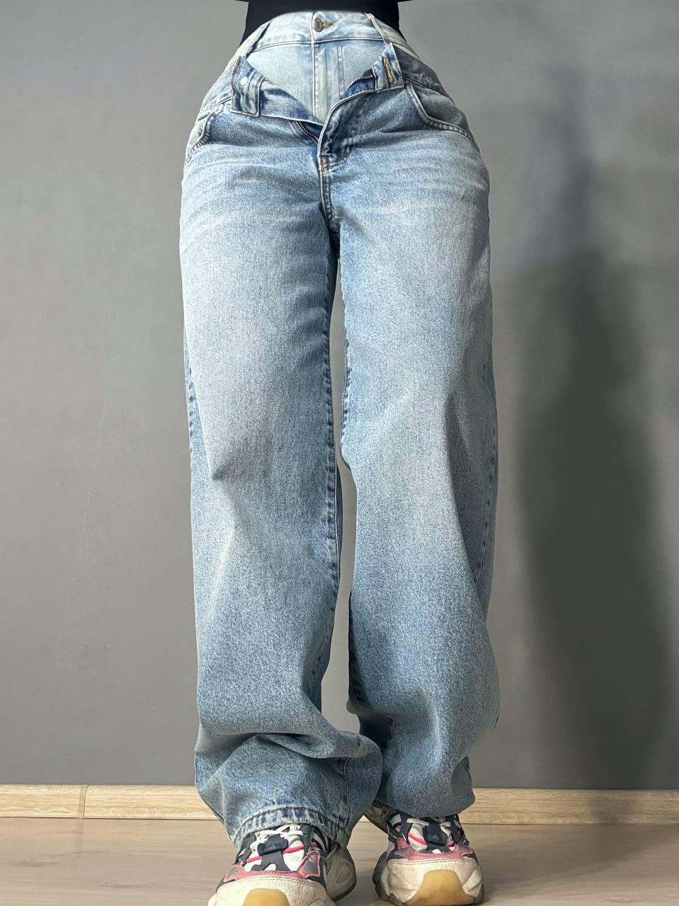 Джинсы женские Its Basic 4607-4 BARREL skater с двойным поясом Голубой