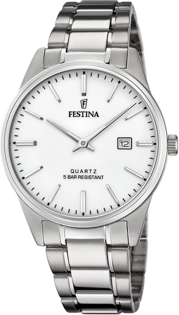 Наручные часы мужские Festina F20511/2 Classics со стальным корпусом WR 50 м и белым циферблатом