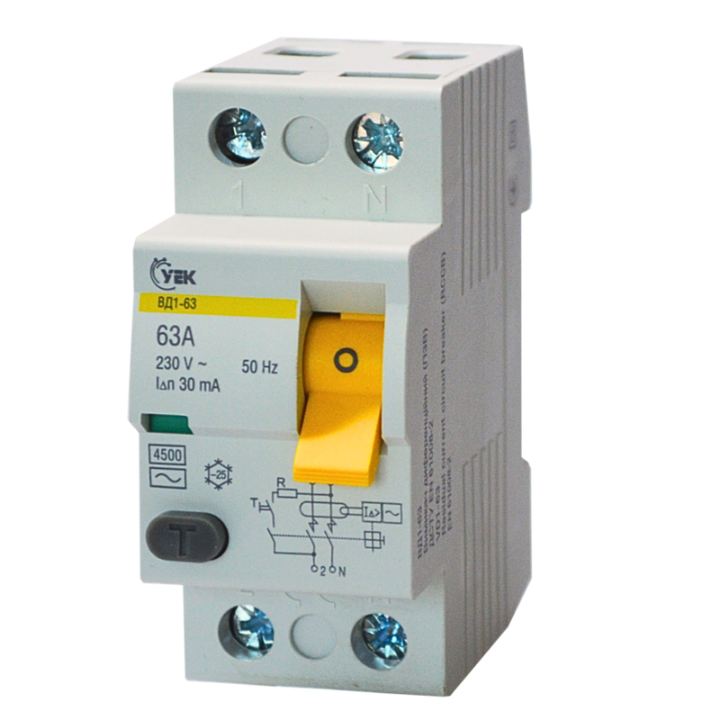 Устройство защитного отключения УЕК ВД1-63 2P 63A 30мА тип АС (MDV10-2-063-030-U)